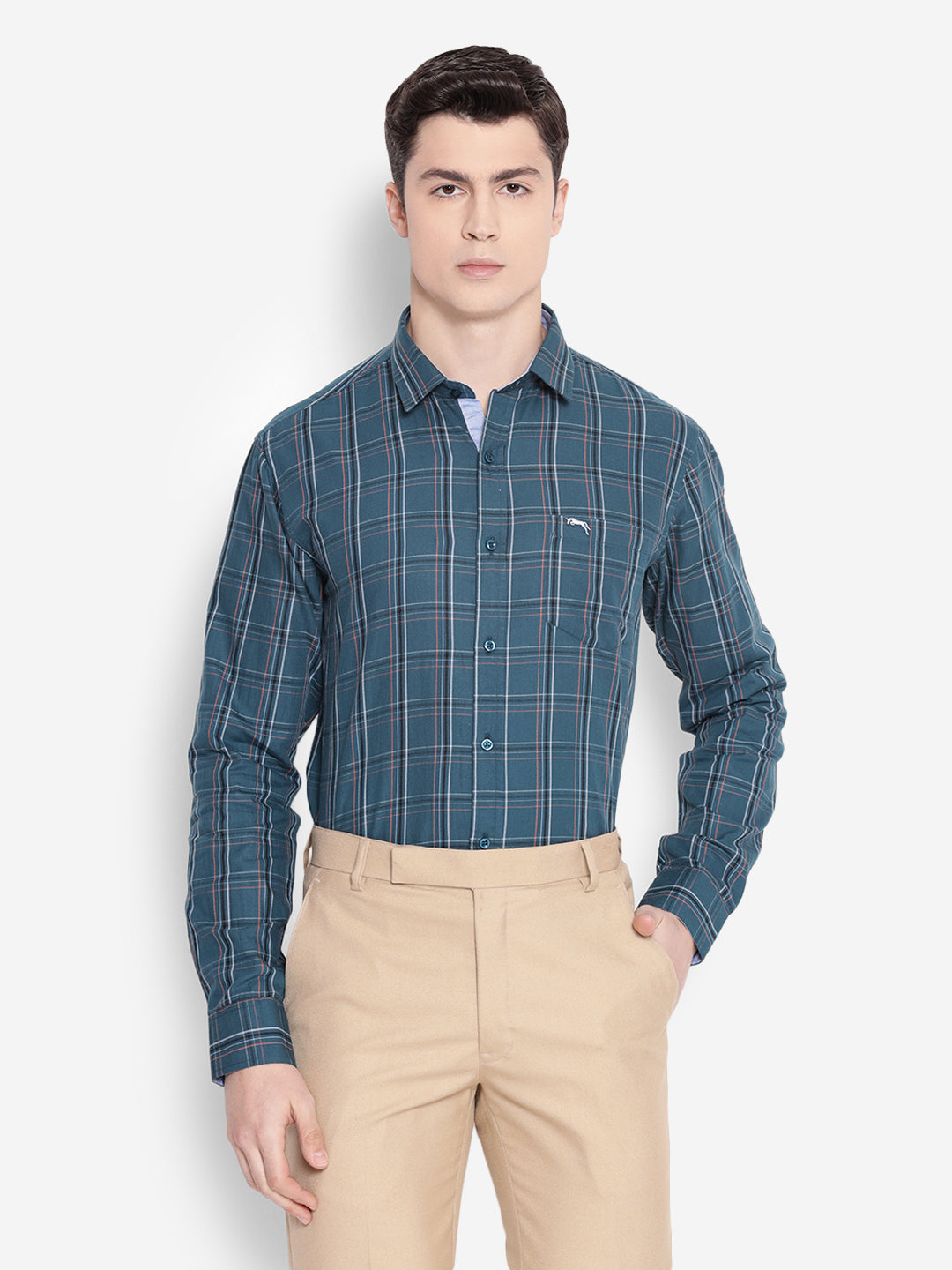 JUMP USA Men Denim Blue Solid Cotton Casual Shirts - JUMP USA