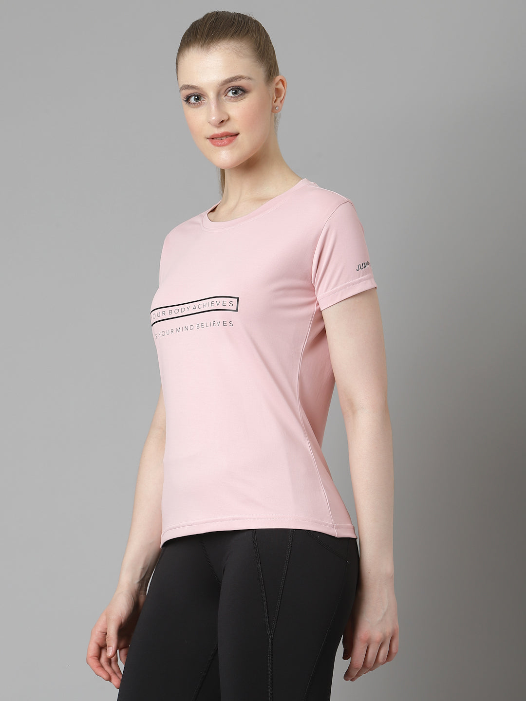 JUMP USA Women Pink Typography Printed Polyester T-shirt