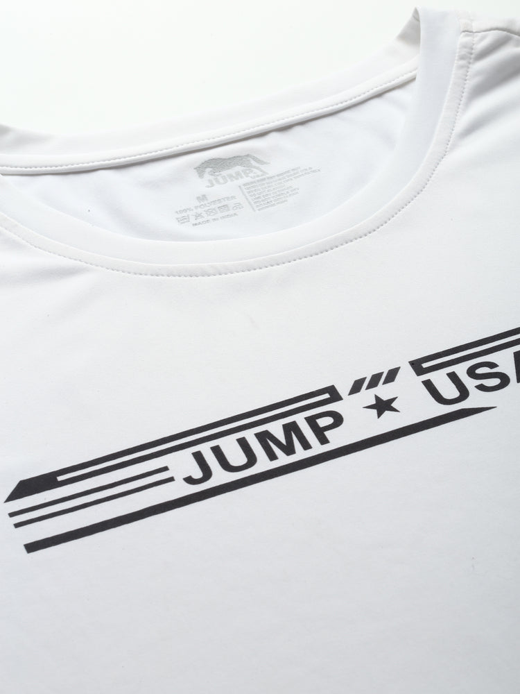 JUMP USA Mens White Typography Printed Polyester T-shirt