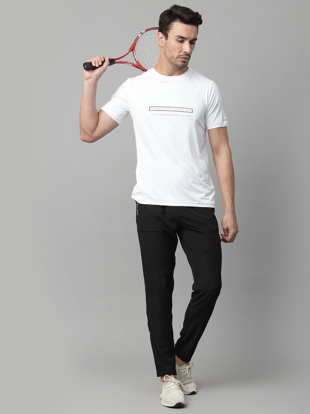 JUMP USA Mens White Typography Printed Polyester T-shirt
