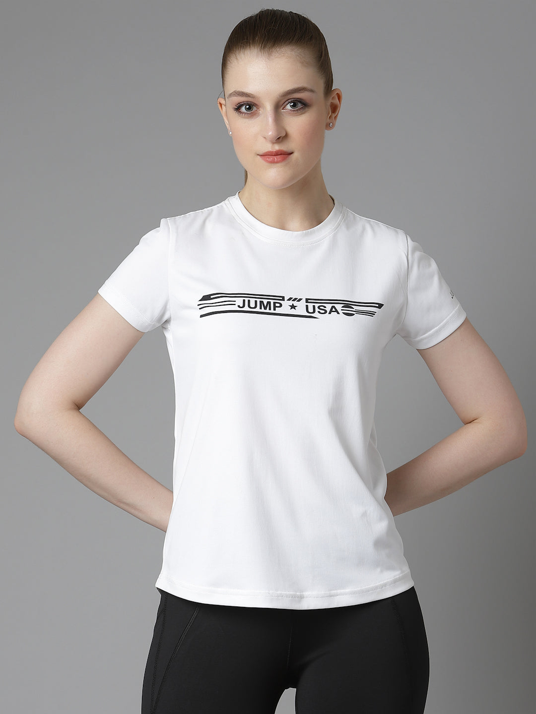 JUMP USA Women White Typography Printed Polyester T-shirt