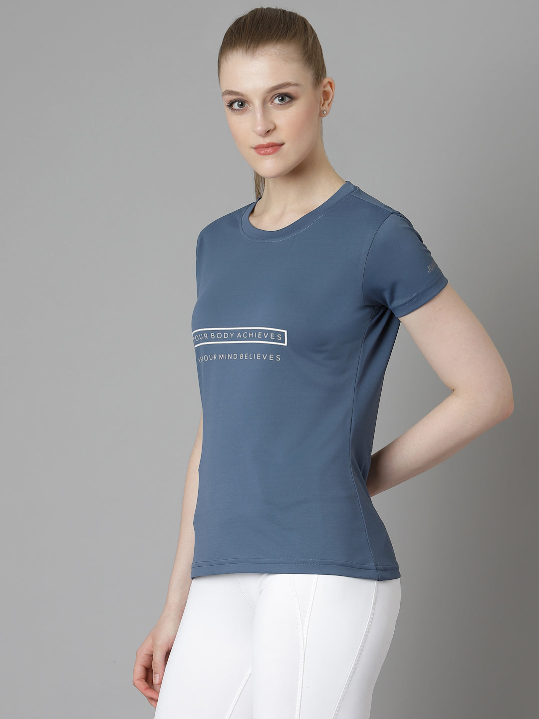 JUMP USA Women Ensign Blue Typography Printed Polyester T-shirt