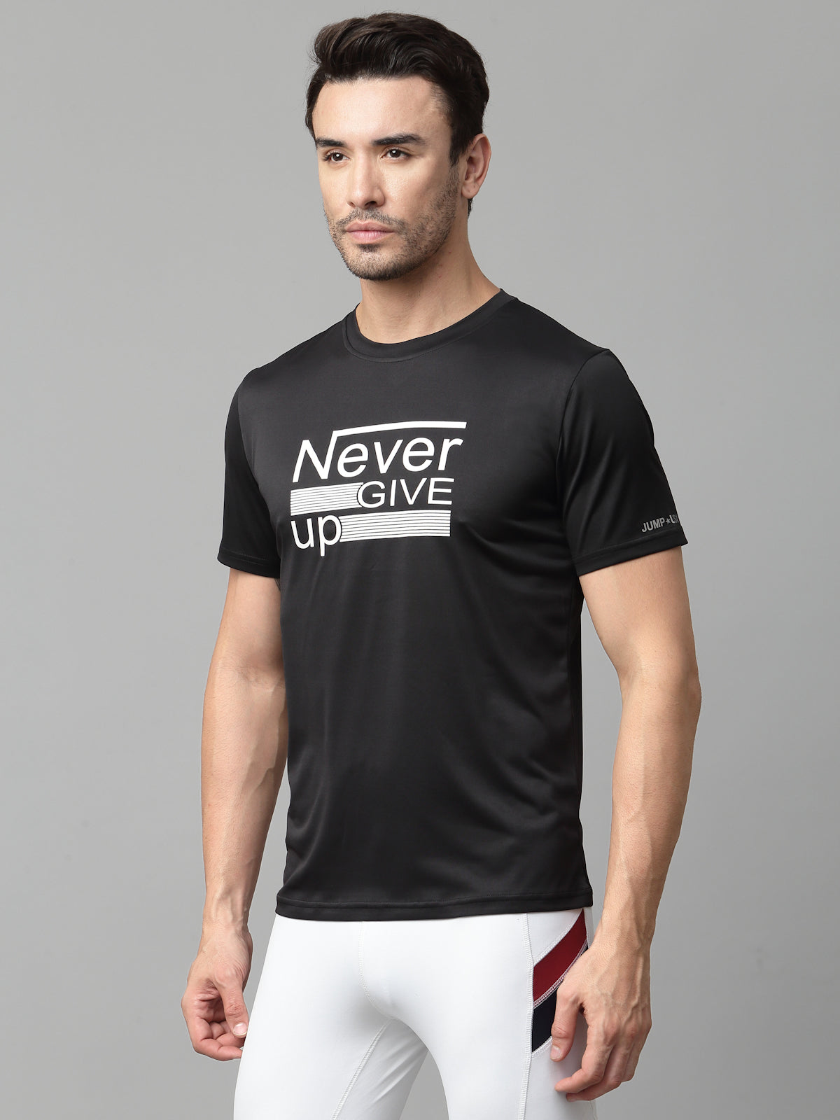 JUMP USA Mens Black Typography Printed Polyester T-shirt