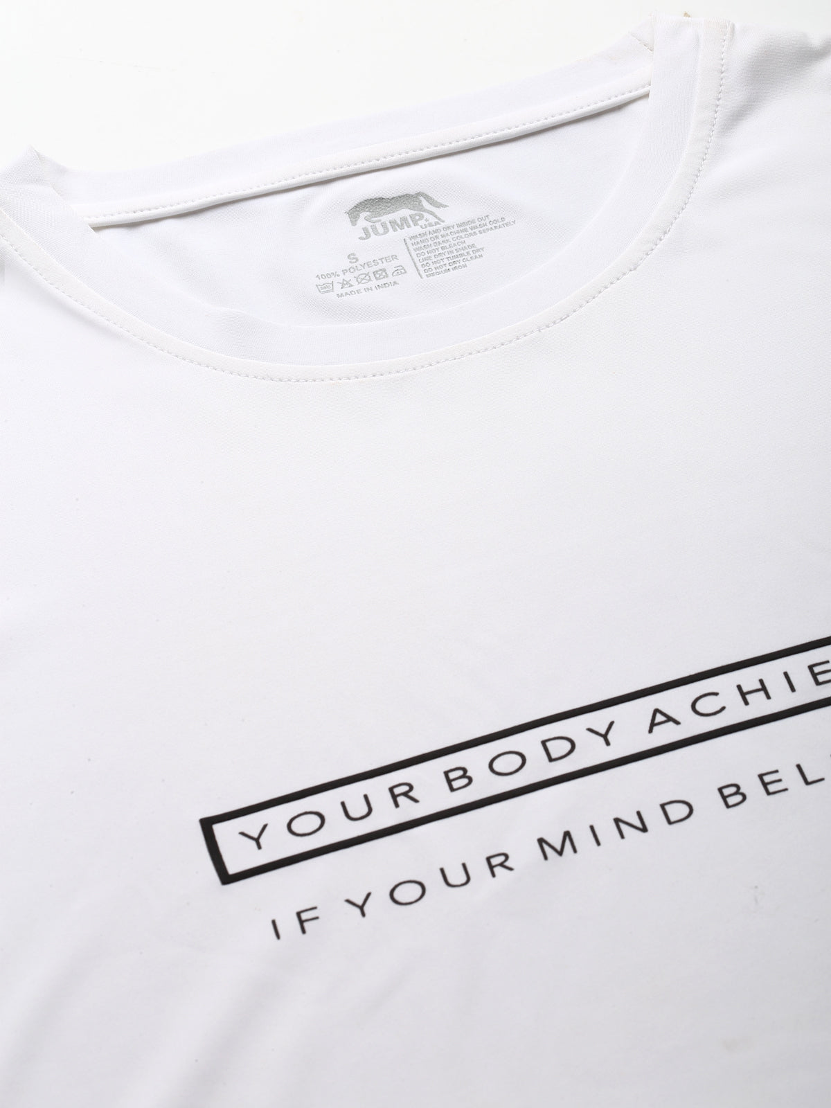 JUMP USA Mens White Typography Printed Polyester T-shirt