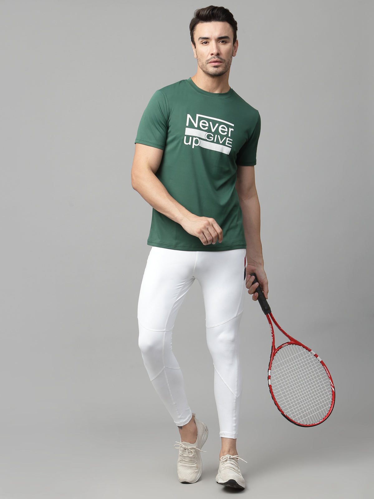 JUMP USA Mens Green Typography Printed Polyester T-shirt