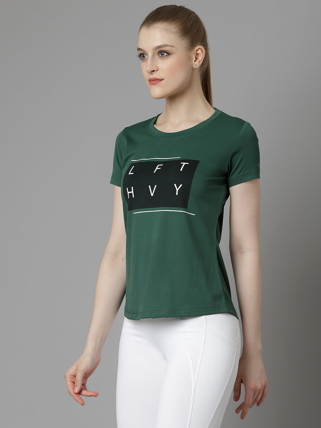 JUMP USA Women Green Typography Printed Polyester T-shirt