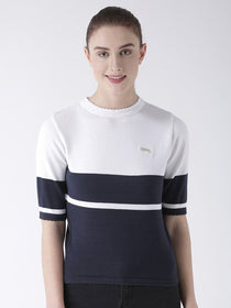 Women Cotton Casual Half Sleeve  Navy Winter Sweaters - JUMP USA (1568774422570)